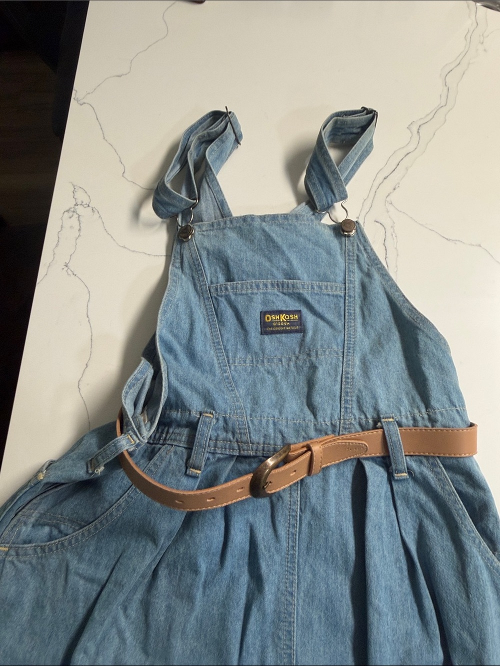 OshKosh B'gosh Light Denim Overall Dress with Brown Belt